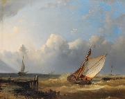 Hermann Eschke Segelboote bei steifer Brise vor der Kuste oil on canvas